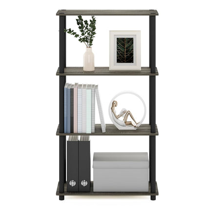 Furinno TURN-N-TUBE Storage Shelves, 4-Tier Toolless Book Shelf, Corner Shelf, Toolless Open Shelves, for Organization and Storage, Living Room, Garage, Home Office, French Oak