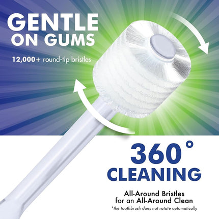Brilliant Soft Bristle Toothbrush for Adults - Round Brush Head Micro-Fine, Rounded-Tip 360 Degree All Around Bristles, Sensitive Tooth Brush, Oral Hygiene Products, Clear, 6 Count