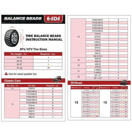 E-SDS Tire Balance Beads, Tire Beads for Balance, Tire/Wheel Balancing Beads for Car/RV/Truck/Motorcycle with Installation Tools (4oz x 4pk)