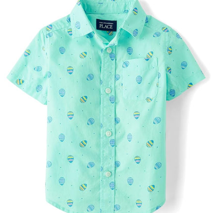 The Children's Place Camisa de popelín de manga corta con botones para bebés y niños pequeños, color menta huevo de Pascua, 12-18 meses