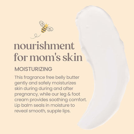 Burts Bees Set de Regalo Mama Bee con Lata, 3 Productos para el Cuidado de la Piel durante el Embarazo - Crema para Piernas y Pies, Manteca para el Vientre y Bálsamo Labial Original de Cera de Abejas