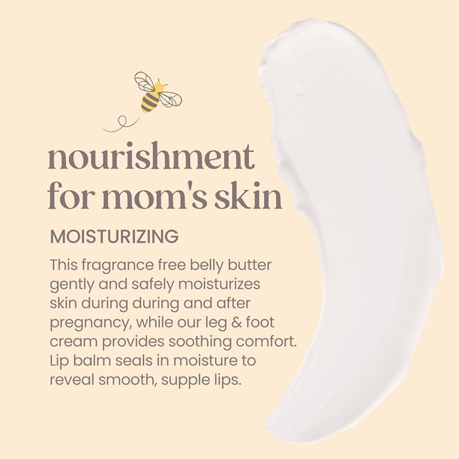 Burts Bees Mama Bee Gift Set with Tin, 3 Pregnancy Skin Care Products - Leg & Foot Cream, Belly Butter and Original Beeswax Lip Balm