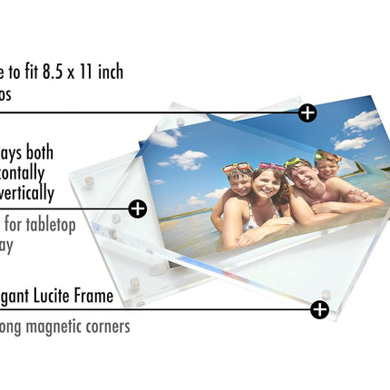 Americanflat 8.5x11 Acrylic Picture Frame - Double Sided Picture Frame with Magnetic Corners - Transparent Acrylic Frame for Desk or Tabletop Display - 8.5x11 Frame with Microfiber Cloth Included