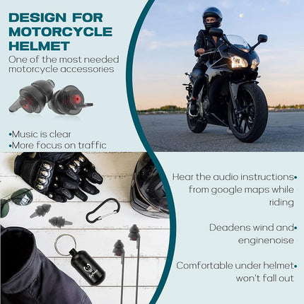 Motorcycle Earplugs 2 Pairs, Wind Noise Reduction & Audible Hearing Protection Reusable Earplugs for Motor Racing, Motorbike, Motorsports, Touring, Riding, Shooting - Comfort Under A Helmet