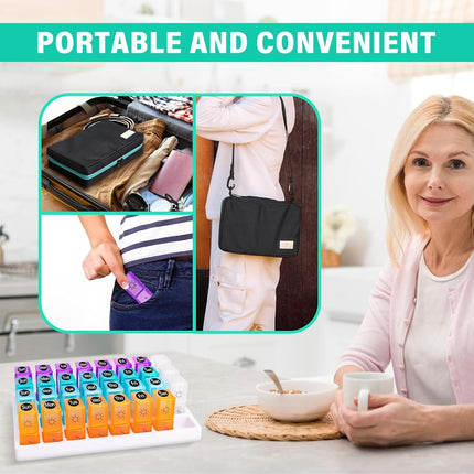 Monthly Pill Organizer 2 Times a Day, 2-in-1 Pill Case for Home & Travel
