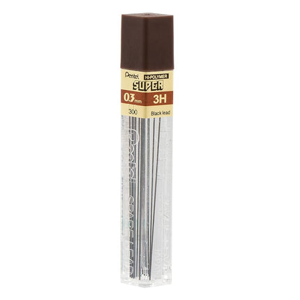 Pentel Super Hi-Polymer Lead, 0.3mm, Extra Fine, 3H, 12 pcs/Tube, Box of 12 (300-3H)