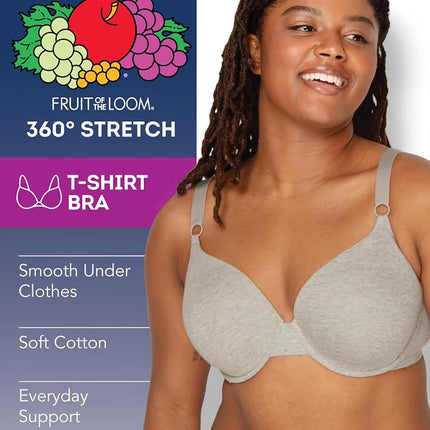 Sujetador camiseta de algodón suave Fruit of the Loom para mujer - Ultra suave, flexible e invisible bajo las camisetas, opaco, Desert Dusk/Grey Heather/Olive, 40E (Paquete de 3)