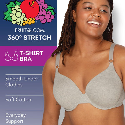 Fruit of the Loom Women's T-Shirt Bra, Desert Dusk/Grey Heather/Olive, 34B