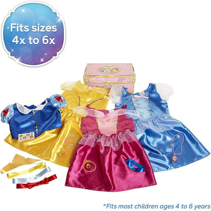 Disney Princess Dress Up Trunk, 21 Piece Amazon Exclusive Trunk Includes Aurora, Belle, Cinderella and Snow White Outfits, Accessories and Stickers, Ideal For Ages 3+
