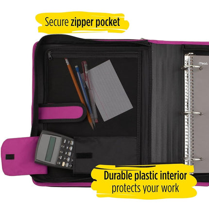 Five Star Zipper Binder, 2 Inch 3-Ring Binder, 6-Pocket Expanding File, 380 Sheet Capacity, Purple (72540)