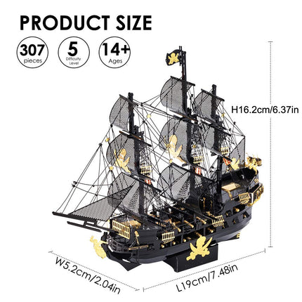 Piececool 3D Puzzles for Adults, Metal Pirate Ship Model Kits, 307 Pcs DIY 3D Watercraft Metal Model Kit, Christmas Birthday Gifts Toys for Adults and Teens, Brain Teasers Hand Craft Kits