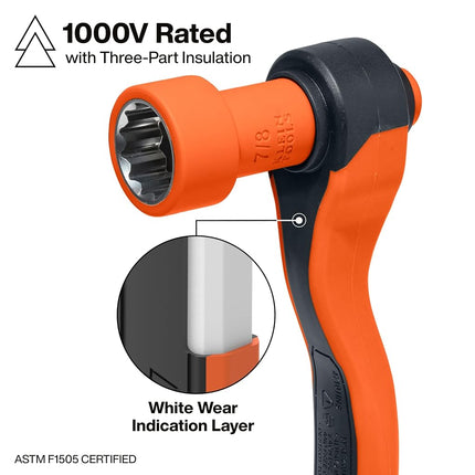 Klein Tools 47110INS Insulated Ratchet and Socket Set, 1000V Rated, ASTM F1505 Certified, Includes 3 and 6-Inch Extension Bars, Class 2 Glove Compatible, Premium Carrying Case