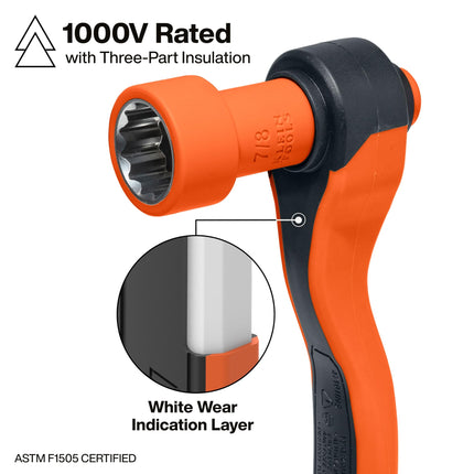 Klein Tools 47110INS Insulated Ratchet and Socket Set, 1000V Rated, ASTM F1505 Certified, Includes 3 and 6-Inch Extension Bars, Class 2 Glove Compatible, Premium Carrying Case