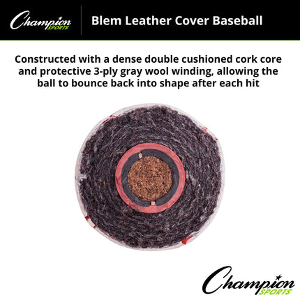 Champion Sports Leather Baseball Set: Dozen Indoor/Outdoor Genuine Leather Official League Baseballs for Practice Training or Real Game - OLBXX Pack of 12