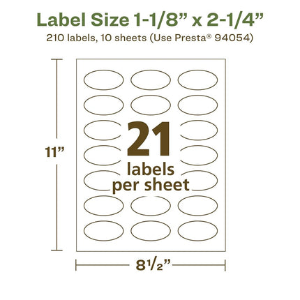 Avery EcoFriendly Matte White Recycled Oval Labels, 1-1/8" x 2-1/4", Print-to-The-Edge, Matte White Labels, Permanent Adhesive, Laser/Inkjet Printable, 210 Total