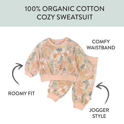 HonestBaby Multipack Pullover Hoodie Sweatshirt Jogger Sweatpants Sets Organic Cotton Baby Toddler Boys Girls Unisex T-Shirt Set for Babies and Toddlers Babies Children, Flower Peach Blossom, Recién