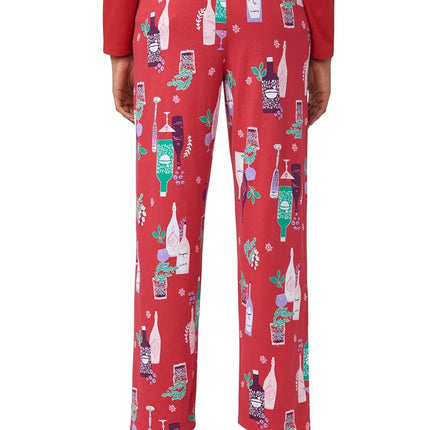 HUE Printed Knit Pajama Bottom Women's Pyjama, Barbados Cherry Winter Cocktails Sleep Pant, L