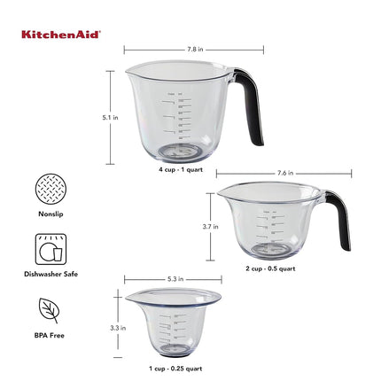 KitchenAid KQ298OSOBA Gourmet Set of 3 Measuring Jugs, Onyx