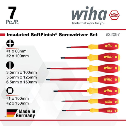 Wiha 32097 | 7 Piece Insulated SoftFinish Screwdriver Set