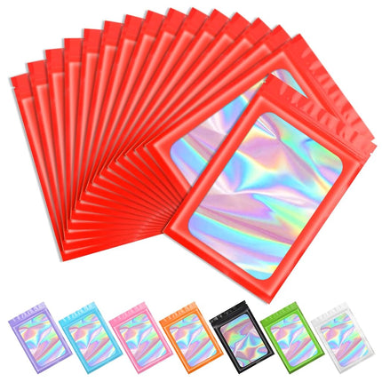 Funfery 100pcs Red Mylar Holographic Bags-Resealab