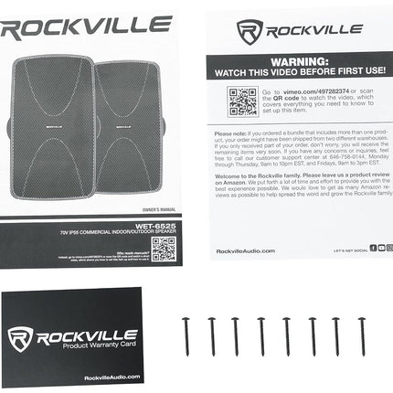 (6) Rockville WET-6525B 6.5" 70V Commercial Indoor/Outdoor Wall Speakers in Black