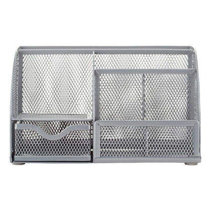 Annova Mesh Desk Organizer Office with 7 Compartments + Drawer/Desk Tidy Candy/Pen Holder/Multifunctional Organizer (Silver)