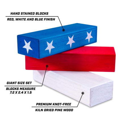 GoSports Giant Wooden Toppling Tower - Stacks Up to 5 ft - Stars and Stripes
