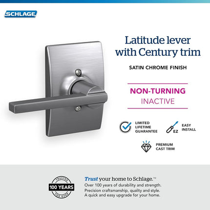 Schlage F170 LAT 626 CEN Century Collection Latitude Decorative Trim Lever, Satin Chrome