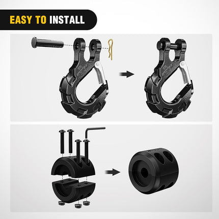 Nilight Forged Steel Winch Hook 3/8" Grade 70 Safety Latch Winch Cable Hook Stopper & Clevis Slip Hook Sets, Included Allen Wrench,Max 35,000 lbs,2 Years Warranty, Black