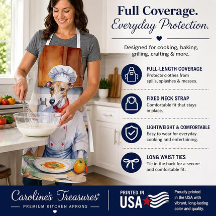 Caroline's Treasures Whippet The Chef Apron Cooking Kitchen Server Baking Crafts Gardening for Adult Women Men, Unisex, Large, Multicolor