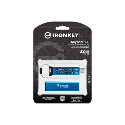 Kingston IronKey Keypad 200 Type -A hardware-encrypted USB Flash Drive FIPS 140-3 Level 3 (Pending) with XTS-AES 256-bit Hardware Encryption - IKKP200/32GB