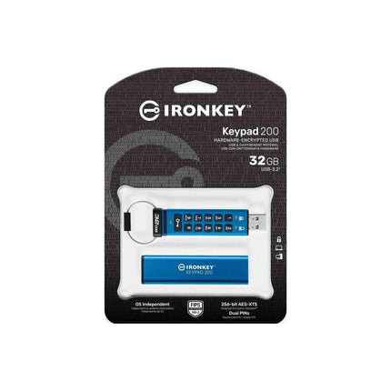 Kingston IronKey Keypad 200 Unidad flash USB con cifrado de hardware tipo A FIPS 140-3 Nivel 3 (Pendiente) con cifrado de hardware XTS-AES de 256 bits - IKKP200/32GB