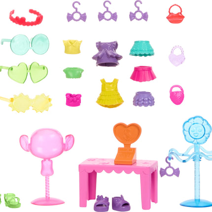 Mattel DreamWorks Trolls Sorpresa de Feria Fabulosa Boutique de Moda con la Mini Muñeca de la Reina Poppy y 25 Accesorios