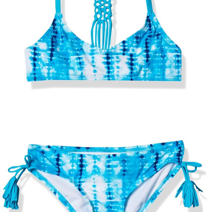 Kanu Surf Girls' Willow V-Neck Bikini Beach Sport 2-Piece Swimsuits, Willow Aqua Tie-dye, 8