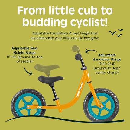 Retrospec Cub 2 Toddler 12" Balance Bike, 18 Months - 3 Years Old, No Pedal Beginner Kids Bicycle for Girls & Boys, Flat-Free Tires, Adjustable Seat, & Durable Frame