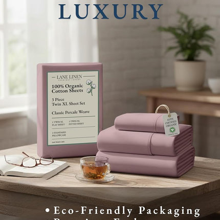 LANE LINEN 100% Organic Cotton California King Sheets Set, 4-Piece Pure Organic Cotton Long Staple Percale Weave Ultra Soft Best Bedding Sheets for Bed, Breathable, Fits Mattress Upto 15" Deep - White