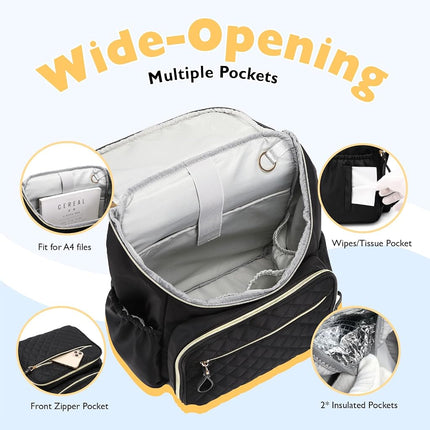 LORADI Diaper Bag Backpack with Storller Clips, Water-Resistant Travel Backpack with Anti-Theft Pocket, Black, Large