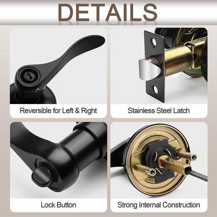 Sopoby 6 Pack Matte Black Door Handles Privacy Door Levers, Heavy Duty Wave Style Bed/Bath Door Locks Interior Door Knobs, Reversible Levers for Right/Left Handed Doors