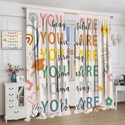 Kids Quotes Curtains, Cartoon Puzzle Rainbow Sun Flower Star Color Educational Happy Window Treatments, Thermally Insulated Drapes For Nursery Boys Girls Living Room Bedroom 41x63.5in（No Blackout）