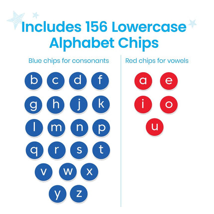 Learning Resources Lowercase Alphabet Counters, Set of 6 x 26 Counters with Consonants & Vowels for Classroom & Home Literacy Learning Activities, Ages 3+, Multicolor,One Size,94473