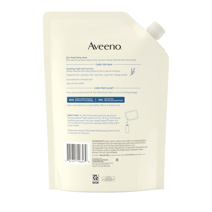 Aveeno Skin Relief Body Wash, Fragrance Free, Refill, 36 Fl. Oz, White
