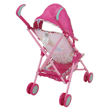 Baby Alive: Cochecito para muñecas - Rosa y arcoíris - Se adapta a muñecas de hasta 24", dosel retráctil, arnés de seguridad para muñecas, manija y ruedas de dos tonos, cesta de almacenamiento, para niños de 3 años en adelante