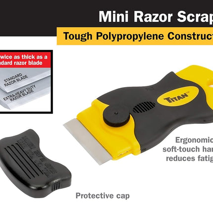 Titan 12031 4-Inch Mini Razor Scraper | Includes 1 Extra Heavy-Duty Razor Blade