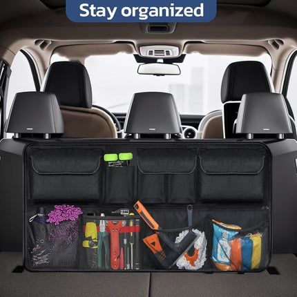 Organizador de Maletero para Coche Tecfino con Tapa, Compatible con SUV/Camioneta, Gran Capacidad, 6 Bolsillos y 3 Bolsas de Malla