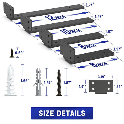 Goovilla Shelf Bracket, Heavy Duty Floating Shelf Brackets 8 inch Long, 4 Pack Brackets for Shelves, Black Coated Metal Wall Shelf Support Brackets with 1/5 Inch Thick and 160 lb. Load Capacity