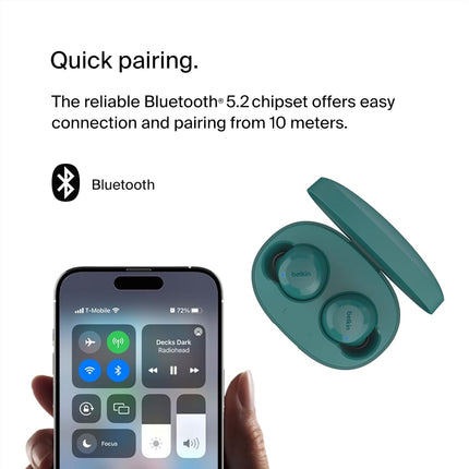 Belkin SoundForm Bolt True Wireless Earbuds, Wireless earphones with up to 28H of battery life and Mono Mode, IPX4 sweat and water resistance, Bluetooth headphones with mic for iPhone, Galaxy and more