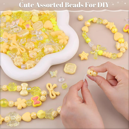 TINKRSTUFF Assorted Acrylic Beads,170-230PCS Yellow Aesthetic Bead for Bracelet Making, Bow Butterfly GummyBear Kawaii Charms,Cute Beads for Necklace Keychain Jewelry Making DIY Keychain Phone Charm