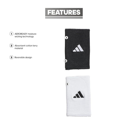 adidas Interval Large Reversible Wristband, Black/White/2, One Size