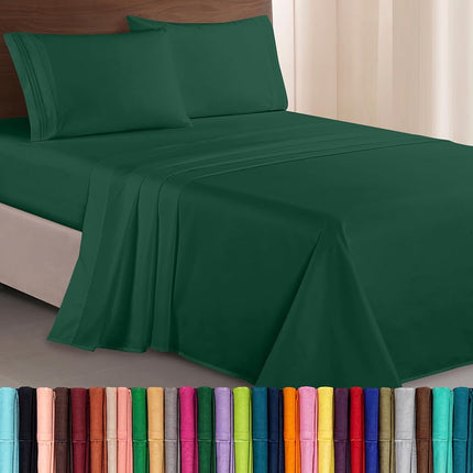 Elegant Comfort Luxurious 1500 Thread Count Egyptian Quality Three Line Embroidered Softest Premium Hotel Quality 4-Piece Bed Sheet Set, Wrinkle and Fade Resistant, California King, Hunter Green