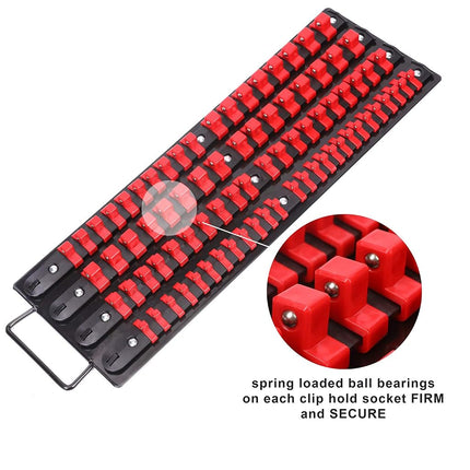 CASOMAN 80-Piece Portable Socket Organizer Tray, 2 Pcs Set, Blue & Red, 1/4-Inch, 3/8-Inch, 1/2-Inch,Heavy Duty Socket Organizer, Black Rails, Blue & Red Clips
